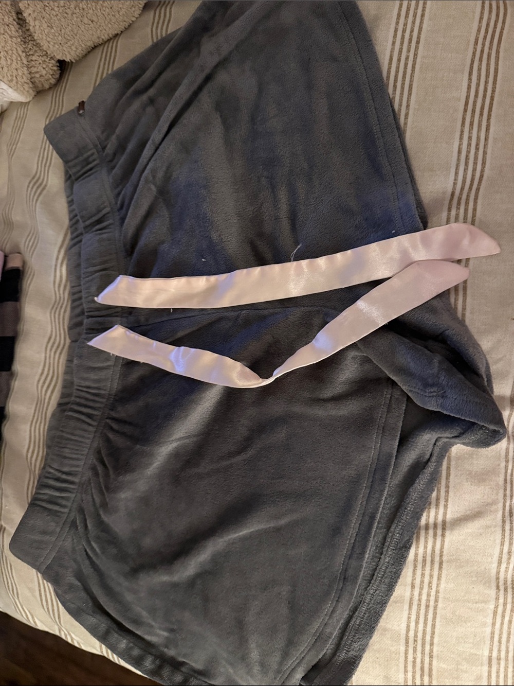 Danskin Charcoal Plush Sleep Shorts with Light Pink Satin Tie